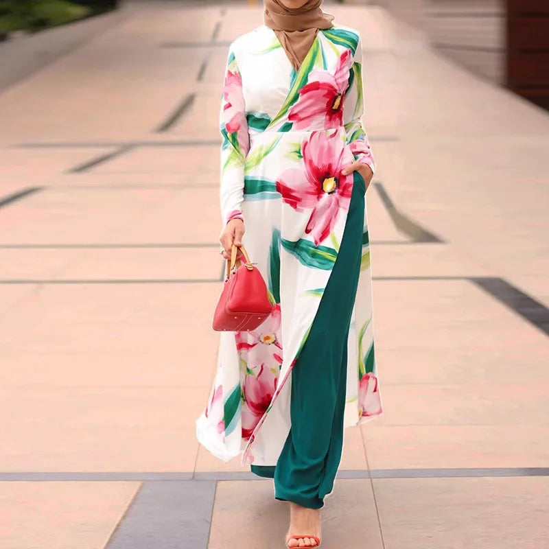 Middle East Dubai Fashion Robe Women's Simple Wide-Leg Pants Muslim Lace Suit Women Women Abaya Dubai