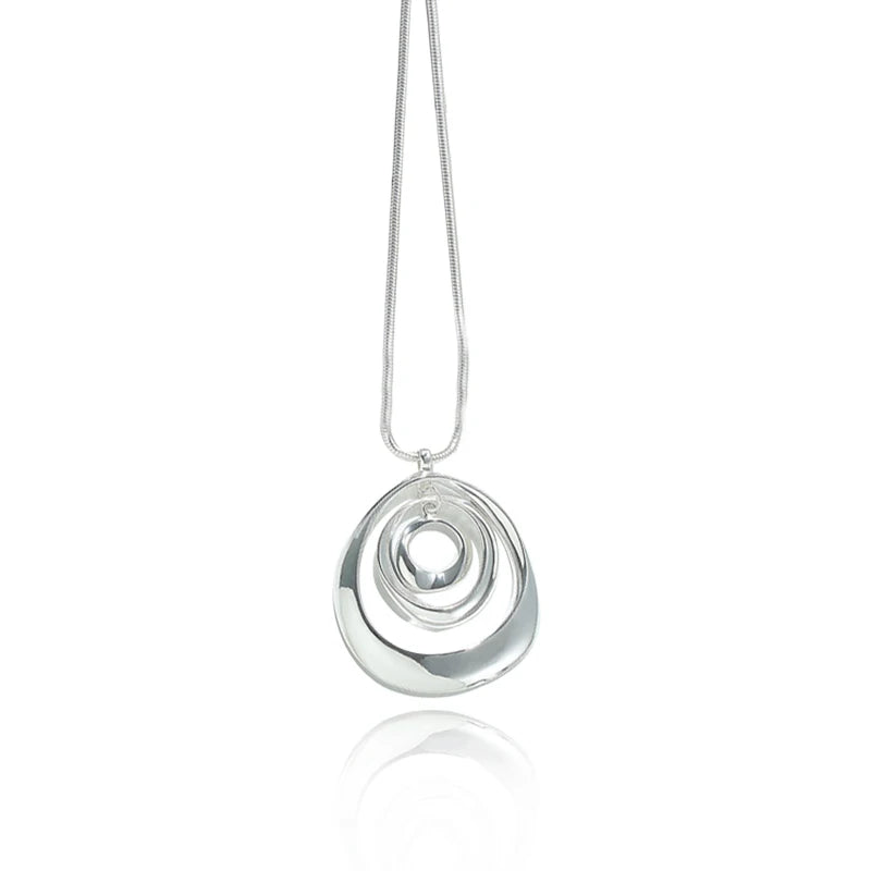 Three Layer Halo Circle Alloy Pendant with Leather Rope Necklace for Ladies
