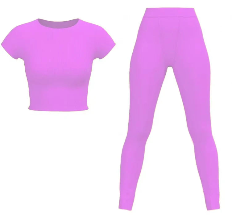 Ribbed 2 Piece Set Women Summer Bulk Wholesale Clothing Lounge Wear Dupe Tshirt and Legging Pants Loungewear Set Ropa De Mujer