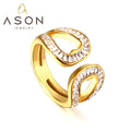 Ason New High-quality Retro Rings Women Design Personality Stainless Steel Jewelry Hollow Heart-shaped White Zircon Open Rings