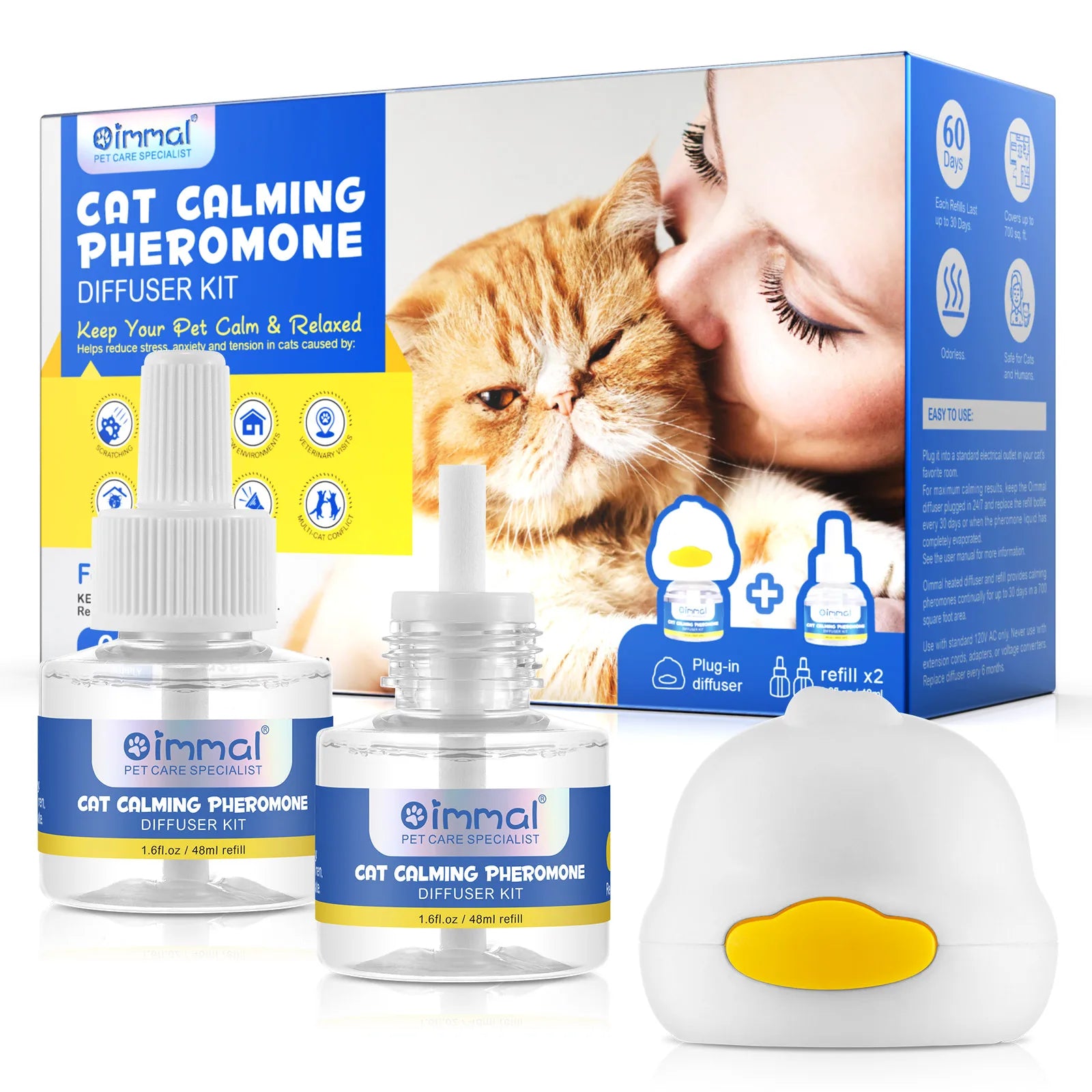 Private Label 60 Days Plug in Pet Calming Pheromone Diffuser Kit with Refills for Cat Stress and Separation Anxiety Relief