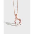 18K Rose Gold 925 Sterling Silver Pearl CZ Flower Pendant Necklace for Women Wedding Jewelry