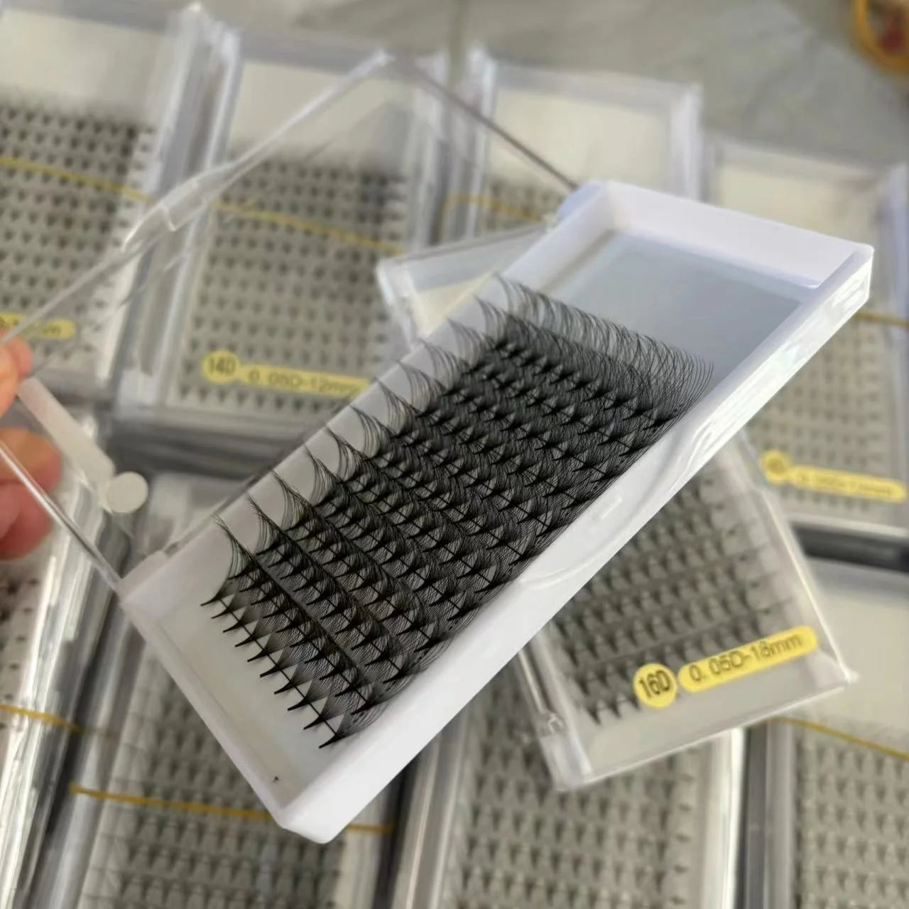 Private Label 10d 12d 14d 16d 20d Premade Fan Eyelash Extension Mix Tray Dd Curl Russian Volume Fans Lash Extensions