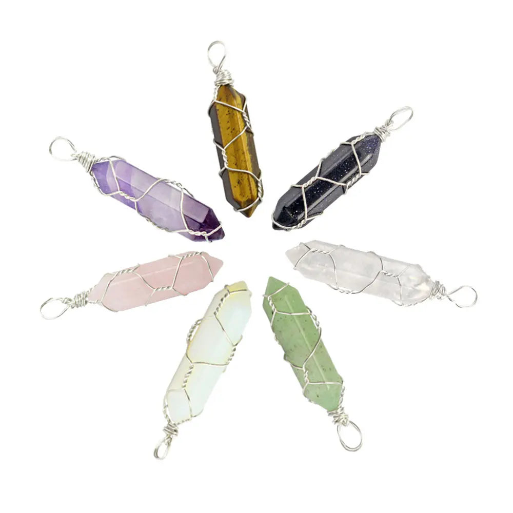 Natural Crystal Amethyst tiger Eye Agate Jade Howlite Turquoise pink Quartz Lapis Stone Bullet Chain Pendant Only
