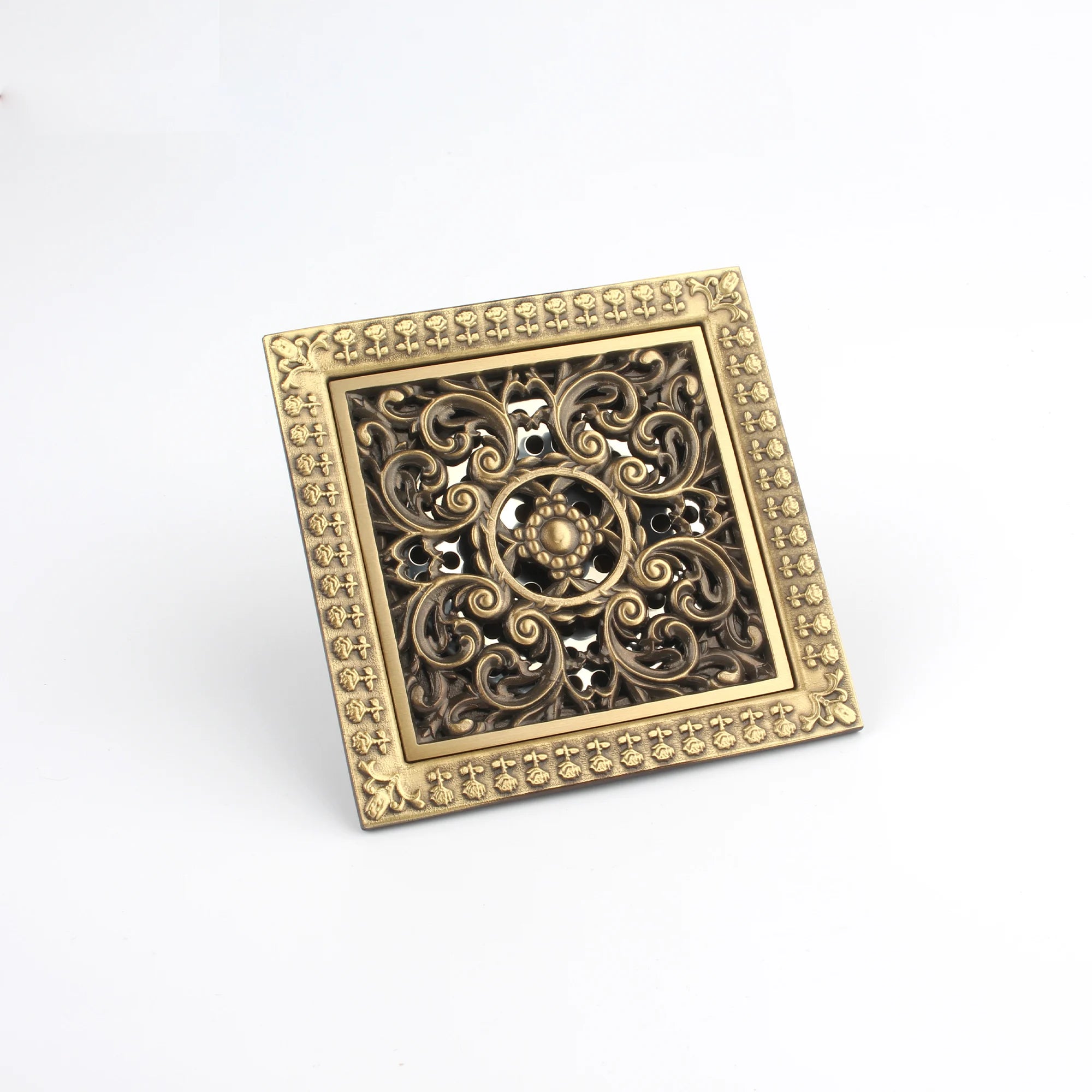 Modern Antique Brass Square Shower Drain Anti-Smell Floor Water Bathroom Strainer Polished Finish for Hotels and Basins