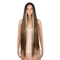 Noble 38" Super Long Straight Lace Front Wigs 6" Deeper Middle Part Black Synthetic Hair Wigs (38" 1B)