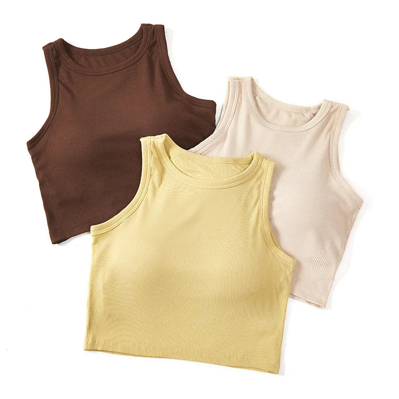 Solid Basic Streetwear Casual Custom Logo Crop Top for Women Cotton Ribbed Tank Top Training Femme