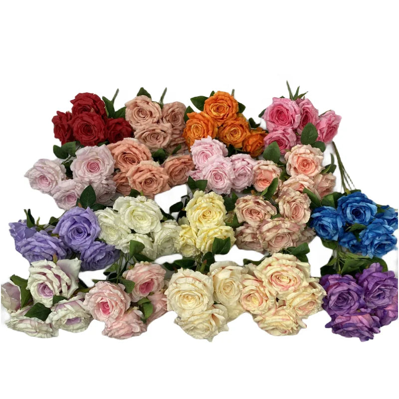 Wholesale 5 Heads Silk Roses Bush Wedding Decor Big Artificial Flowers Rose bunch in Bulk