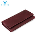Custom Women's Crazy Horse Leather Wallet Zipper Closure Embossed Logo Thread Pattern Beautiful Long RFID Blocking Business