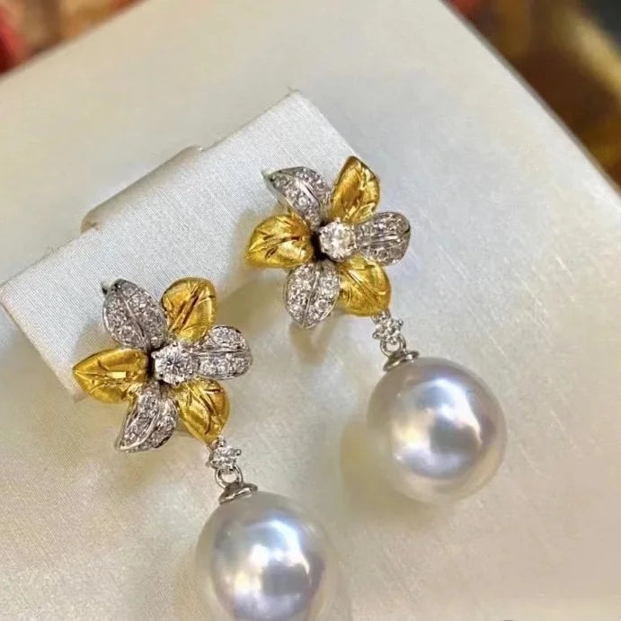 E2102 10-11mm DIY Natural Freshwater Pearl Charm Earrings Mounting Accessory 925 Sterling Silver Gold Plated  Jewelry for Women