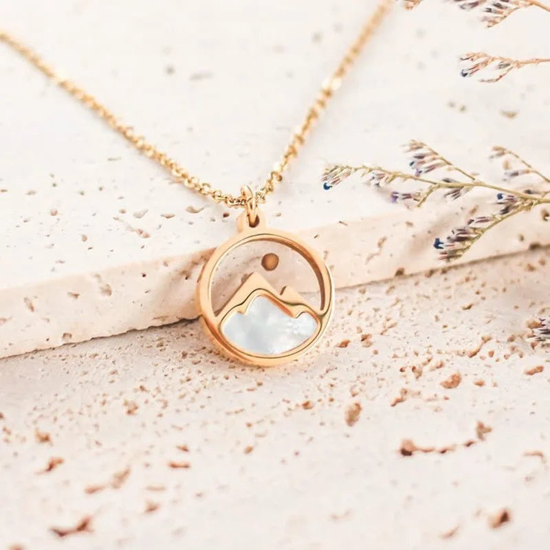 Inspire Stainless Steel Mountains Shell Inlay Pendant Necklace Christian Mustard Seed Move Mountains Pendant Necklace