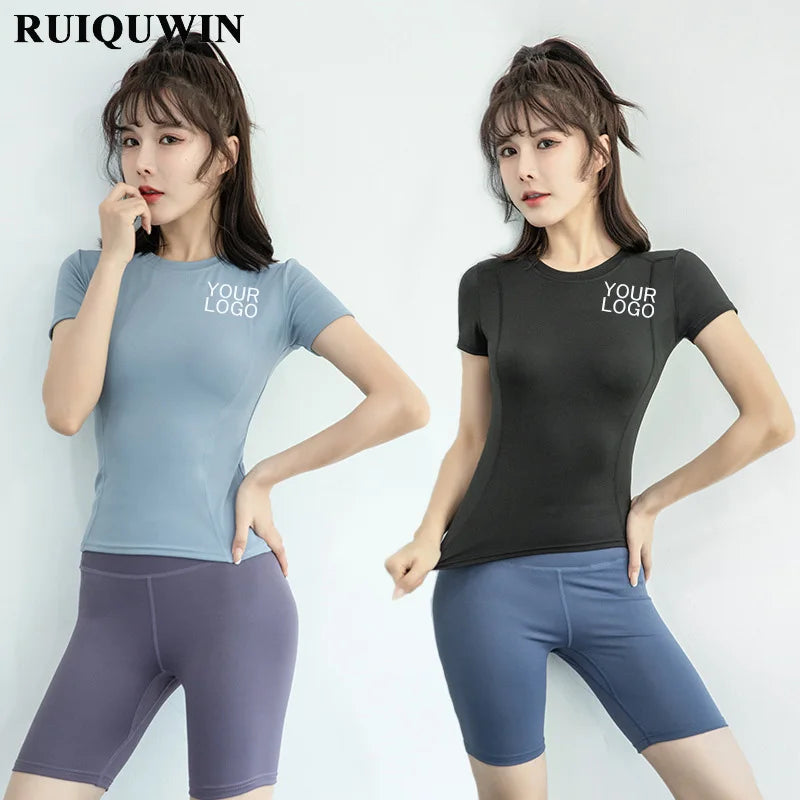RUIQUWIN 206 New Women's Sports Fitness Tight Fitting Running Sweat Absorbing Quick Drying Yoga Short Sleeved Women's T-shirts