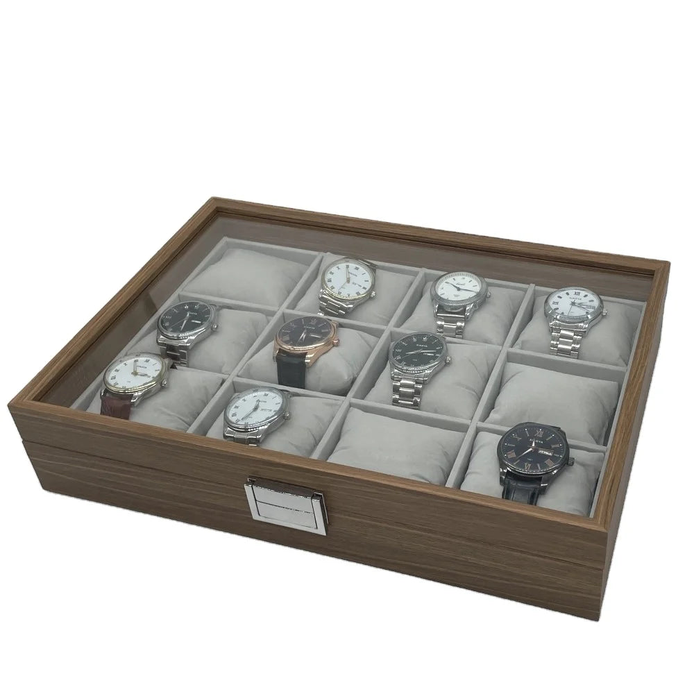 12 Slot Antique Wood Veneer Watch Box with Soft Velvet Cushions for Jewelry Bracelet Storage-Caja De Pulsera De Joyeria