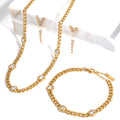 CLIORO Trendy Waterpoof Stainless Steel Necklace Bracelets Set Zircon Chunky Chain Hypoallergenic Tarnish Resistant Jewelry
