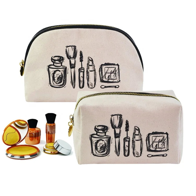 Wholesale Recycled Plain Make up Bag Cosmetic Eco Cotton Canvas Large Cosmetic Bags Cases Organizer for Travel
