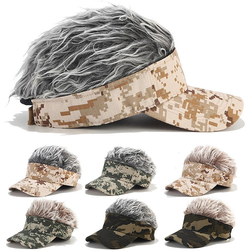 Custom Logo Hip Hop Camo Anime Ninja Visor Hair Camouflage Wigs Baseball Cap With Wig Hair