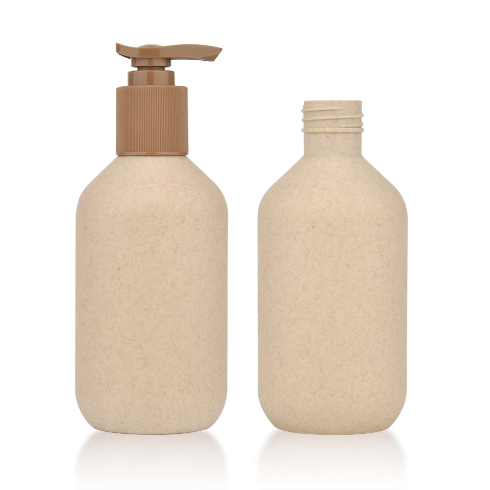 Custom 300ml Eco-Friendly Biodegradable Plastic Bottle Personal Care Packaging Shower Gel Shampoo Wheat Straw Lotion Bottle