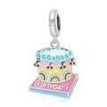 925 Sterling Silver Enamel Cherry Cream Cake Pendant Charm Bead Jewelry Fit Bracelet Woman Jewelry Making DIY Gift SCC2230