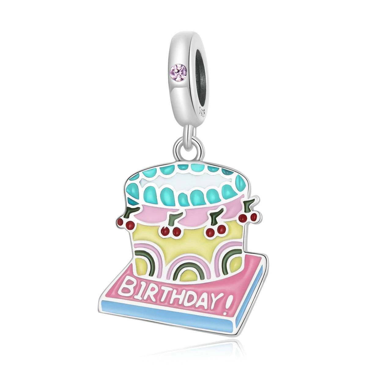 925 Sterling Silver Enamel Cherry Cream Cake Pendant Charm Bead Jewelry Fit Bracelet Woman Jewelry Making DIY Gift SCC2230