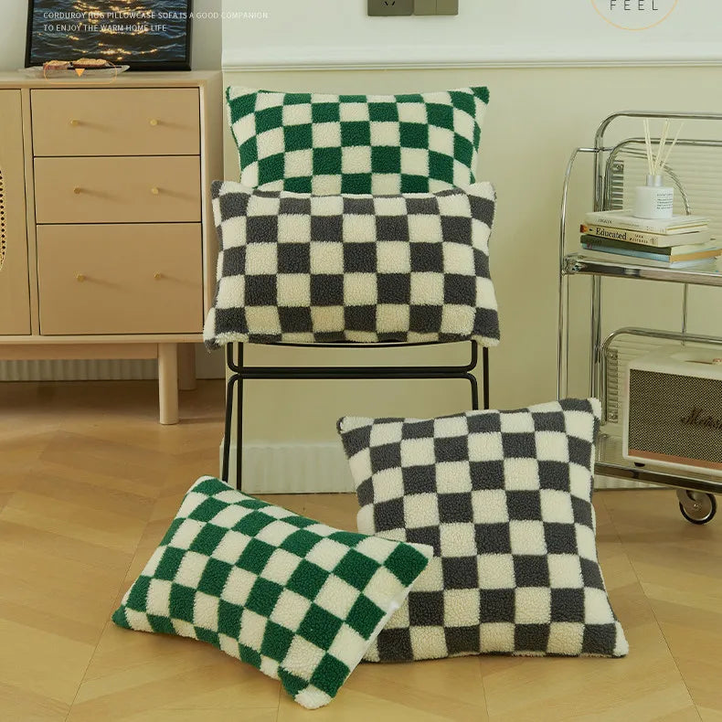 Checkerboard Decorative Throw Pillow Cover Case Green White Geometric Checkered Plaid Pattern Pillow Cases/