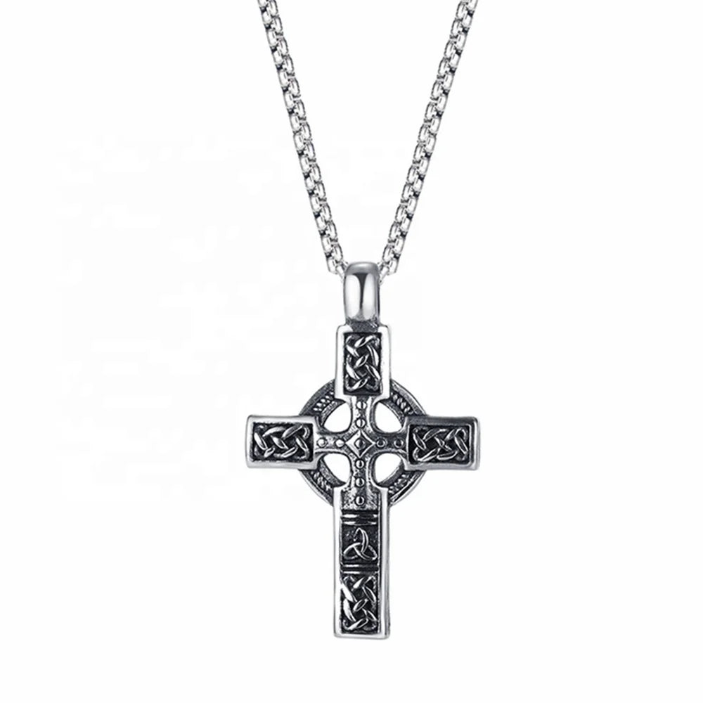 MECYLIFE Vintage Viking Celtic Knot Pendant Necklace Stainless Steel Vintage Cross Necklace Men
