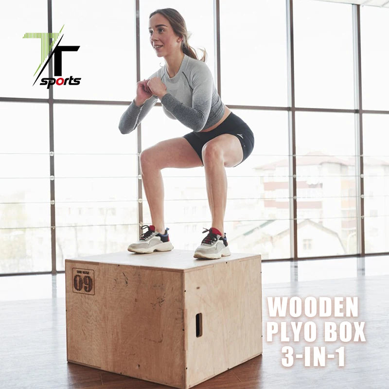 TTSPORTS Jump Training Exerciser 3 in 1 Wood Plyo Jump Squat Block Box Platform