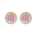 CZCITY 18K Gold Plated Round Stud Earrings Fashion 925 Silver Earring Pink Color Flower for Women