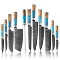Amber Luxury Blue Resin 67layers Vg10 Damascus Steel Kitchen Knife Set with Resin Handle MegaBDM