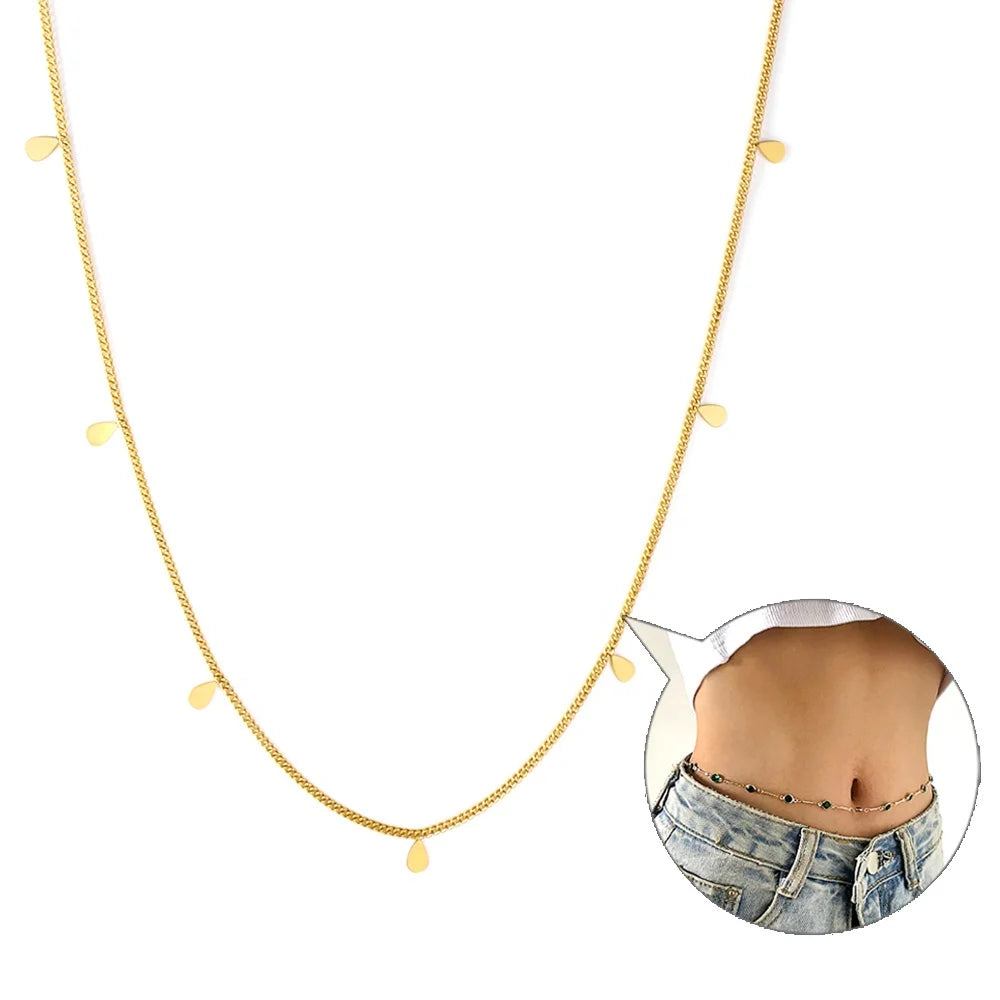 Trendy Women Body Chain Jewelry Custom Simple Style Stainless Steel Waist Water Drop Accessories Waist Chain