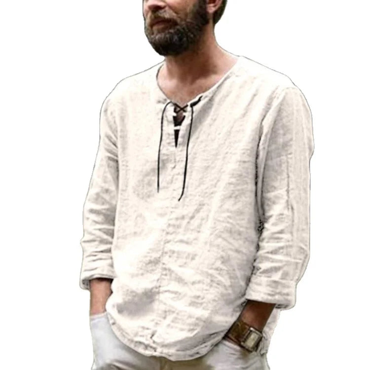New Men's Casual Blouse Cotton Linen Shirt Loose Tops Long Sleeve Tee Shirt Casual Four Seasons Handsome Men Shirt