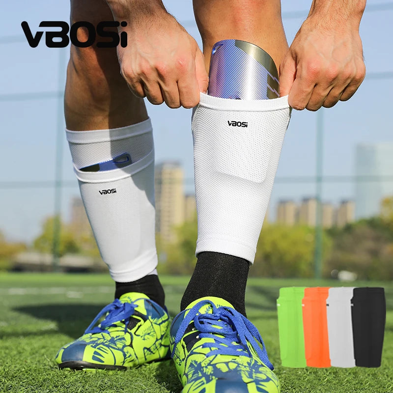 VBOSi 4025 Soccer Shin Guards Sleeves 1 Pair Optimized Insert Pocket Football Protector for Kids and Adults Boys and Girls