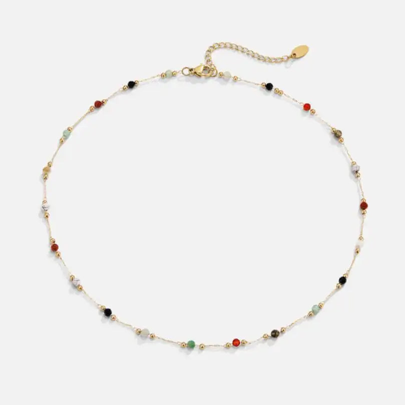 Trendy 18K Gold Stainless Steel Gemstone Bracelet and Necklace Set Versatile Party Ornament with Sweet Colored Clavicle Chain