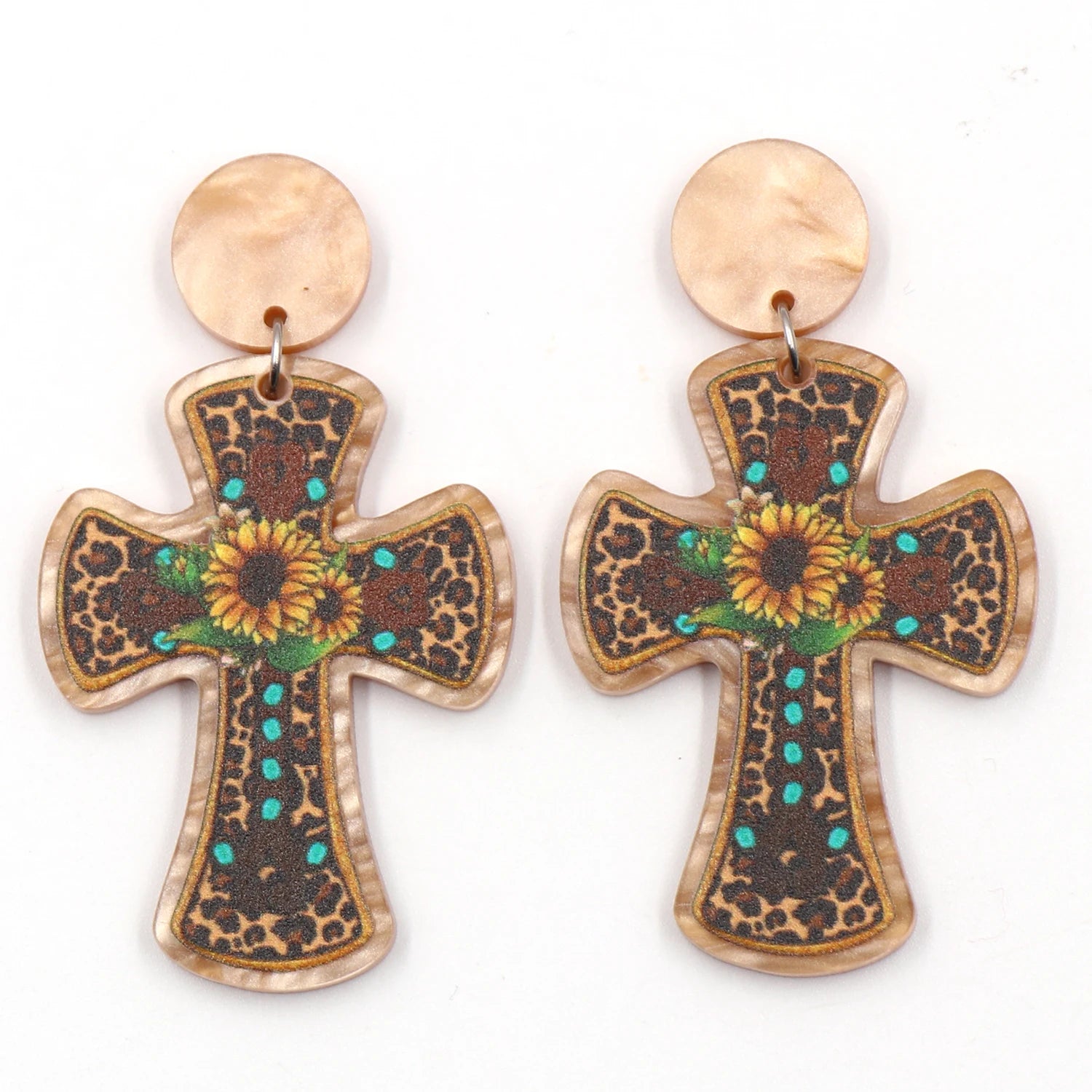ERS844ER1823 1pair Top Fashion CN Drop Western Leopard Sunflower Cross TRENDY Acrylic Earrings Jewelry for Women