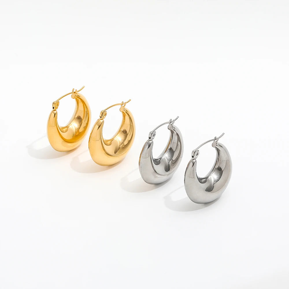 2021 Trendy Earring 18K Gold Plated Chunky Hollow Hoop Earrings for Women Stainless Steel Earrings Wholesale