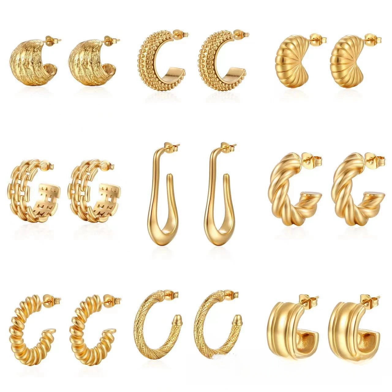 2023 Fall Women's 18K Gold Plated Stainless Steel Geometric Trendy Stud Earrings