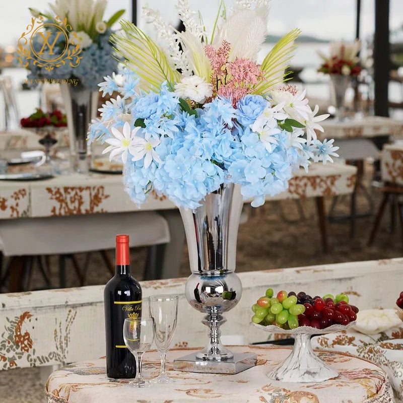 Factory Wedding Metal Vase Tabletop Center Piece Road Lead Iron Gold Silver Plated Vase Metal Crafts
