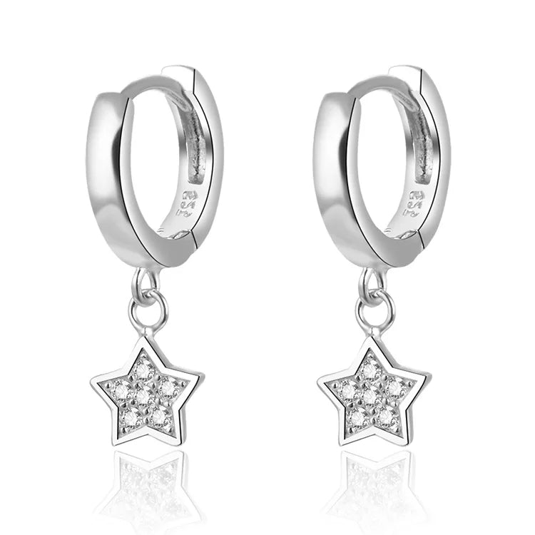 925 Sterling Silver Chandelier Earrings with Star Drop Gold & Rhodium Plated Hoop for Wedding Party Classic Style Zircon Stones