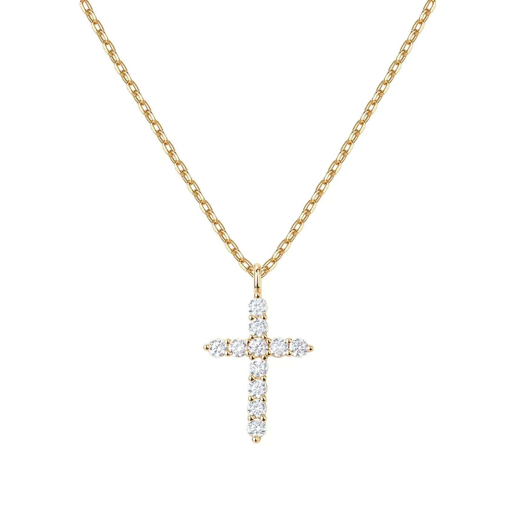 Custom 14K Gold Plated CZ Zirconia Cross Pendant Necklace S925 Sterling Silver Crystal Christian Necklace for Women YF3043
