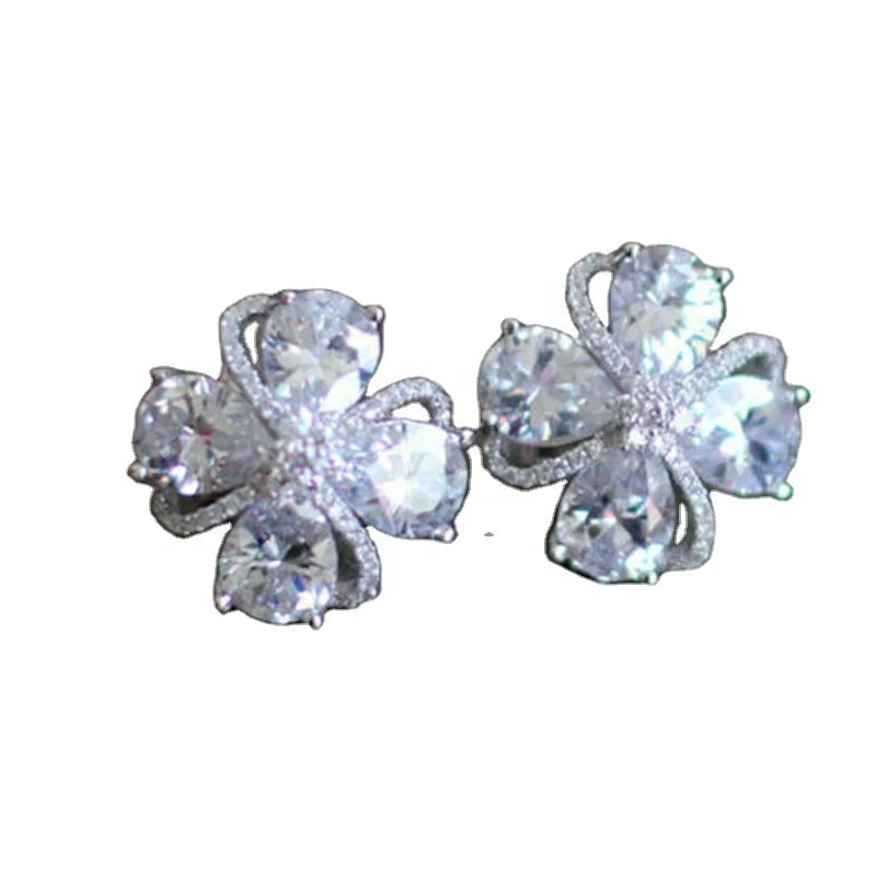 Luxury Flower Zircon Stud Earrings for Women Exquisite Elegant Crystal Engagement Earring Zircon Jewelry Girls Gift Opp Bag CNAS