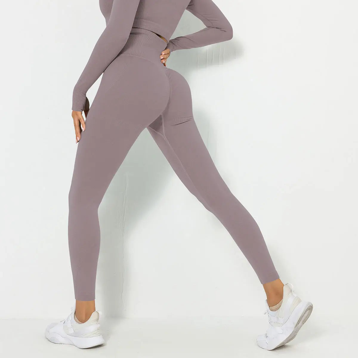 Custom High Waist Scrunch Butt Yoga Pants for Women Seamless Breathable Knitted Gym Leggings Solid Colors