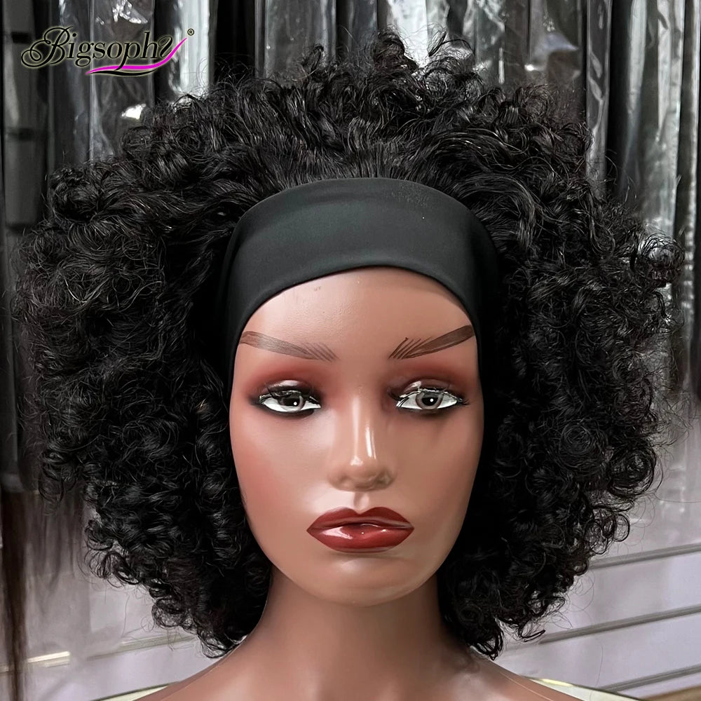 Raw Cambodian Human Hair Double Drawn Fringe Wig VendorIndian Headband Curly Unprocessed Virgin Human Hair Wigs with Bang