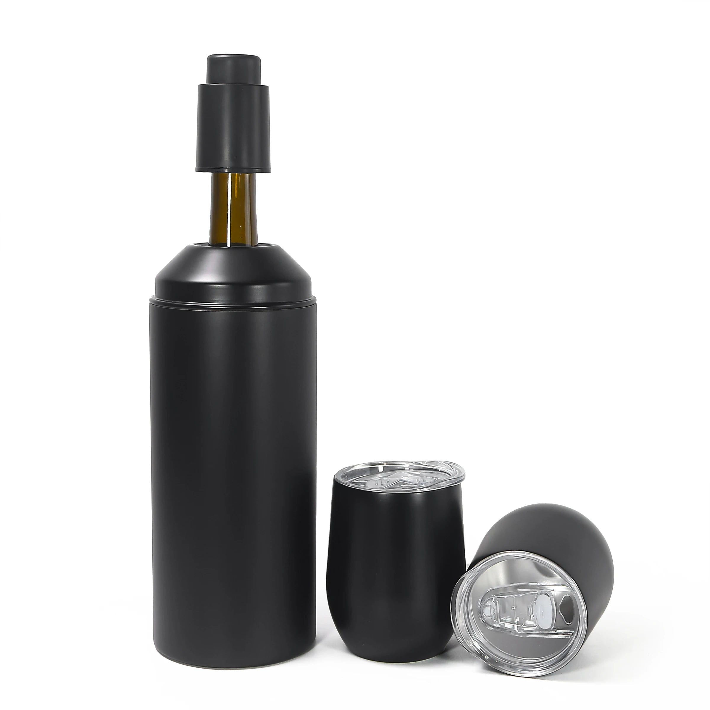 Custom Premium Iceless Double Walled Stainless Steel Vacuum Insulated Wine Bottle Chiller for Most 25 oz Wine Champagne Bottles
