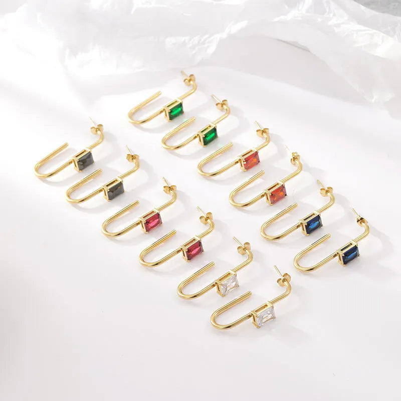 Waterproof Tarnish Free Designer Inspired Stainless Steel 14k Gold Plated Paper Clip Zircon Bead Pave Earring Jewelry Women