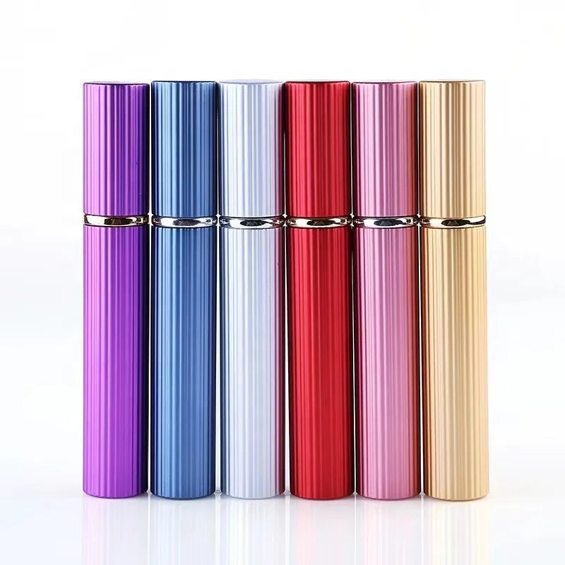 Wholesale 8ml Portable Travel Cosmetics Filling Perfume Bottle Vertical Stripe Empty Aluminum Collar Toner Spray Lotion Lipstick