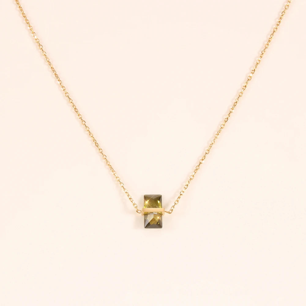 New Design 18K Gold Filled Plated Square Vintage Necklace Green Iced Out Cubic Zircon Geometric Choker Necklace for Gift