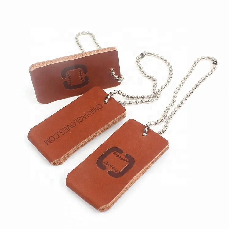 Jeans Real Leather Labels Wholesale Custom Double Embossed Logo Leather Hang Tags With Ball Chain