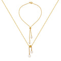 Lovely Imitation Pearl Pull Chain Freely Adjustable Length Necklace Bracelet Jewelry Sets
