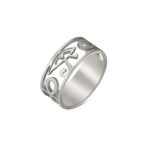 8mm Wholesale Price Silver Hollow Out Stainless Steel Egyptian Rings Men