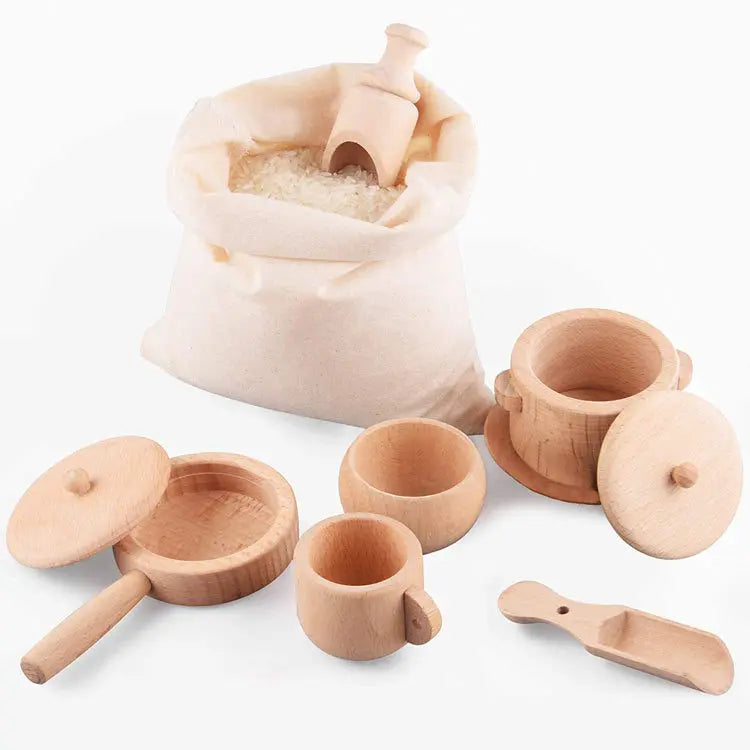 8pcs Montessori Sensory Bin Toys Wooden Tableware Scoops and Tongs for Toddlers Kitchen & Food Toys