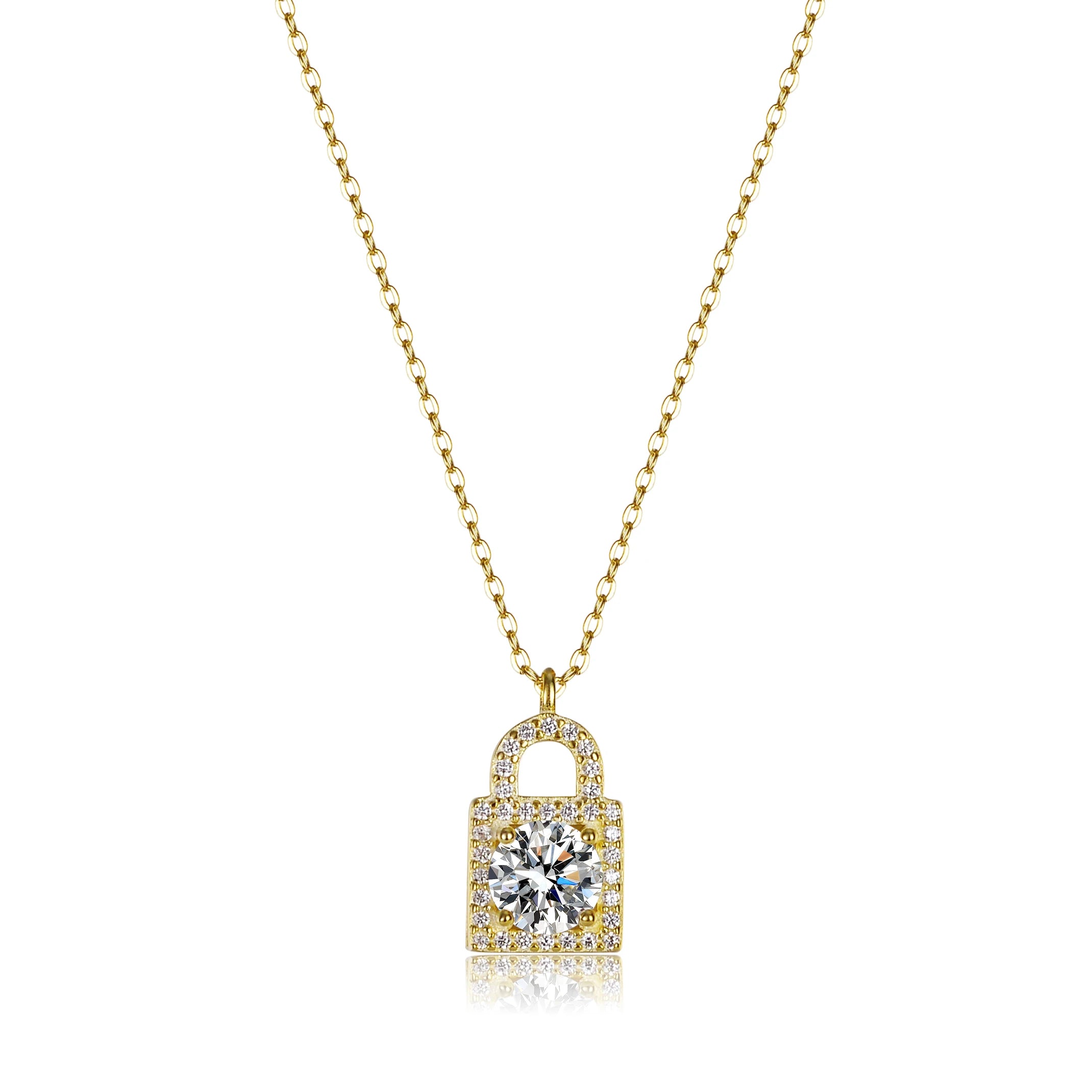 Wholesale Designer S925 Silver Sterling Moissanite Diamond Pendant Necklace White Gold Plated Gold Lock Shaped Gift for Women